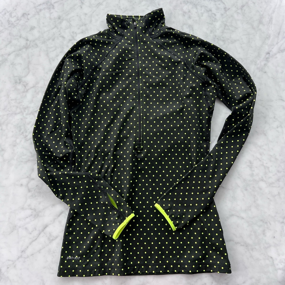 Nike Pro Hyperwarm Half Zip Pullover Black/Volt Polka Dots Sz Small